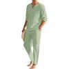 COOFANDY Men’s 2 Pieces Cotton Linen Set Henley Shirt Long Sleeve and Casual Beach Pants Summer Yoga Outfits(Light Green)