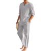 COOFANDY Men’s 2 Pieces Cotton Linen Set Henley Shirt Long Sleeve and Casual Beach Pants Summer Yoga Outfits(Light Grey)