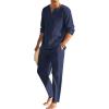 COOFANDY Men’s 2 Pieces Cotton Linen Set Henley Shirt Long Sleeve and Casual Beach Pants Summer Yoga Outfits(Navy Blue)