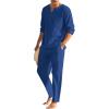 COOFANDY Men’s 2 Pieces Cotton Linen Set Henley Shirt Long Sleeve and Casual Beach Pants Summer Yoga Outfits(Royal Blue)