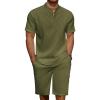 COOFANDY Men’s 2 Pieces Linen Set Casual Henley Shirts Short Sleeve Beach Yoga Shorts Summer Pants Outfits(Army Green)