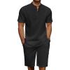 COOFANDY Men’s 2 Pieces Linen Set Casual Henley Shirts Short Sleeve Beach Yoga Shorts Summer Pants Outfits(Black)