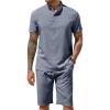 COOFANDY Men’s 2 Pieces Linen Set Casual Henley Shirts Short Sleeve Beach Yoga Shorts Summer Pants Outfits(Flecking Navy Blue)