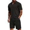 COOFANDY Men’s 2 Pieces Outfits Casual Quarter Zip Polo Shirt and Shorts Set Athletic Jogging Summer Tracksuit(1-black)
