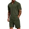 COOFANDY Men’s 2 Pieces Outfits Casual Quarter Zip Polo Shirt and Shorts Set Athletic Jogging Summer Tracksuit(Army Green)