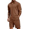 COOFANDY Men’s 2 Pieces Outfits Casual Quarter Zip Polo Shirt and Shorts Set Athletic Jogging Summer Tracksuit(Brown)