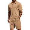COOFANDY Men’s 2 Pieces Outfits Casual Quarter Zip Polo Shirt and Shorts Set Athletic Jogging Summer Tracksuit(Khaki)