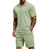 COOFANDY Men’s 2 Pieces Outfits Casual Quarter Zip Polo Shirt and Shorts Set Athletic Jogging Summer Tracksuit(Light Green)