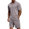 COOFANDY Men’s 2 Pieces Outfits Casual Quarter Zip Polo Shirt and Shorts Set Athletic Jogging Summer Tracksuit(Light Grey)