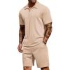 COOFANDY Men’s 2 Pieces Outfits Casual Quarter Zip Polo Shirt and Shorts Set Athletic Jogging Summer Tracksuit(Light Khaki)