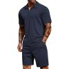 COOFANDY Men’s 2 Pieces Outfits Casual Quarter Zip Polo Shirt and Shorts Set Athletic Jogging Summer Tracksuit(Navy Blue)
