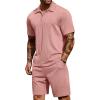 COOFANDY Men’s 2 Pieces Outfits Casual Quarter Zip Polo Shirt and Shorts Set Athletic Jogging Summer Tracksuit(Pink)
