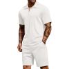 COOFANDY Men’s 2 Pieces Outfits Casual Quarter Zip Polo Shirt and Shorts Set Athletic Jogging Summer Tracksuit(White)