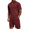 COOFANDY Men’s 2 Pieces Outfits Casual Quarter Zip Polo Shirt and Shorts Set Athletic Jogging Summer Tracksuit(Wine Red)
