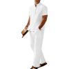 COOFANDY Men’s 2 Pieces Set Short Sleeve Casual Henley Shirts Beach Yoga Pants Summer Beach Outfit(All White)