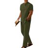 COOFANDY Men’s 2 Pieces Set Short Sleeve Casual Henley Shirts Beach Yoga Pants Summer Beach Outfit(Army Green)