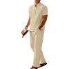 COOFANDY Men’s 2 Pieces Set Short Sleeve Casual Henley Shirts Beach Yoga Pants Summer Beach Outfit(Beige)