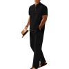 COOFANDY Men’s 2 Pieces Set Short Sleeve Casual Henley Shirts Beach Yoga Pants Summer Beach Outfit(Black)