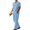 COOFANDY Men’s 2 Pieces Set Short Sleeve Casual Henley Shirts Beach Yoga Pants Summer Beach Outfit(Blue)
