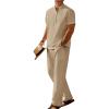 COOFANDY Men’s 2 Pieces Set Short Sleeve Casual Henley Shirts Beach Yoga Pants Summer Beach Outfit(Khaki)