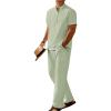 COOFANDY Men’s 2 Pieces Set Short Sleeve Casual Henley Shirts Beach Yoga Pants Summer Beach Outfit(Light Green)
