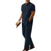 COOFANDY Men’s 2 Pieces Set Short Sleeve Casual Henley Shirts Beach Yoga Pants Summer Beach Outfit(Navy Blue)