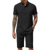 COOFANDY Men’s 2 Pieces Set Short Sleeve Henley Shirts and Shorts Pants Texture Summer Beach Vacation Outfits(Black)