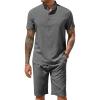 COOFANDY Men’s 2 Pieces Set Short Sleeve Henley Shirts and Shorts Pants Texture Summer Beach Vacation Outfits(Dark Gray)