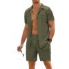 COOFANDY Men’s 2 Pieces Shirt Sets Short Sleeve Casual Button Down Hippie T-Shirts Shorts Sets Summer Fashion Beach Outfits(Army Green)