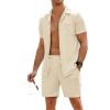 COOFANDY Men’s 2 Pieces Shirt Sets Short Sleeve Casual Button Down Hippie T-Shirts Shorts Sets Summer Fashion Beach Outfits(Beige)