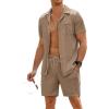 COOFANDY Men’s 2 Pieces Shirt Sets Short Sleeve Casual Button Down Hippie T-Shirts Shorts Sets Summer Fashion Beach Outfits(Brown)