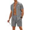 COOFANDY Men’s 2 Pieces Shirt Sets Short Sleeve Casual Button Down Hippie T-Shirts Shorts Sets Summer Fashion Beach Outfits(Grey)