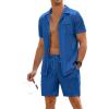 COOFANDY Men’s 2 Pieces Shirt Sets Short Sleeve Casual Button Down Hippie T-Shirts Shorts Sets Summer Fashion Beach Outfits(Royal Blue)
