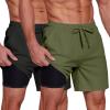 COOFANDY Men’s 2 in 1 Running Shorts 2 Pack Athletic Shorts Quick Dry Gym Training Workout Shorts with Pockets(Black/Army Green)