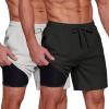 COOFANDY Men’s 2 in 1 Running Shorts 2 Pack Athletic Shorts Quick Dry Gym Training Workout Shorts with Pockets(Black/Grey)