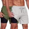 COOFANDY Men’s 2 in 1 Running Shorts 2 Pack Athletic Shorts Quick Dry Gym Training Workout Shorts with Pockets(Grey/Army Green)