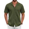 COOFANDY Mens 2025 Fashion Textured Shirts Short Sleeve Summer Beach Shirt Casual Button Down Shirts(Army Green)