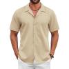 COOFANDY Mens 2025 Fashion Textured Shirts Short Sleeve Summer Beach Shirt Casual Button Down Shirts(Beige)