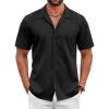 COOFANDY Mens 2025 Fashion Textured Shirts Short Sleeve Summer Beach Shirt Casual Button Down Shirts(Black)