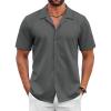 COOFANDY Mens 2025 Fashion Textured Shirts Short Sleeve Summer Beach Shirt Casual Button Down Shirts(Dark Grey)