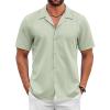 COOFANDY Mens 2025 Fashion Textured Shirts Short Sleeve Summer Beach Shirt Casual Button Down Shirts(Light Green)