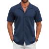 COOFANDY Mens 2025 Fashion Textured Shirts Short Sleeve Summer Beach Shirt Casual Button Down Shirts(Navy Blue)