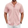 COOFANDY Mens 2025 Fashion Textured Shirts Short Sleeve Summer Beach Shirt Casual Button Down Shirts(Pink)