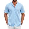 COOFANDY Mens 2025 Fashion Textured Shirts Short Sleeve Summer Beach Shirt Casual Button Down Shirts(Sky Blue)