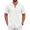 COOFANDY Mens 2025 Fashion Textured Shirts Short Sleeve Summer Beach Shirt Casual Button Down Shirts(White)