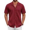 COOFANDY Mens 2025 Fashion Textured Shirts Short Sleeve Summer Beach Shirt Casual Button Down Shirts(Wine Red)