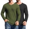 COOFANDY Men’s 2Pack Slim Fit Henley Shirts Long Sleeve Lightweight Fashion Casual Cotton Basic T Shirts(Black/Army Green)