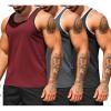 COOFANDY Men’s 3 Pack Tank Tops Cotton Performance Sleeveless Casual Classic T Shirts(Black/Dark Grey/Wine Red)