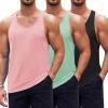 COOFANDY Men’s 3 Pack Tank Tops Cotton Performance Sleeveless Casual Classic T Shirts(Blackgreenpink)