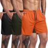 COOFANDY Men’s 3 Pack Workout Gym Shorts Mesh Athletic Shorts Lightweight Bodybuilding Training Short Pants with Pockets(Black / Army Green / Orange)